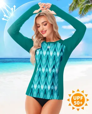 AOBUTE Women Long Sleeve Rash Guard UPF 50  Swim Shirts with Thumb Hole
