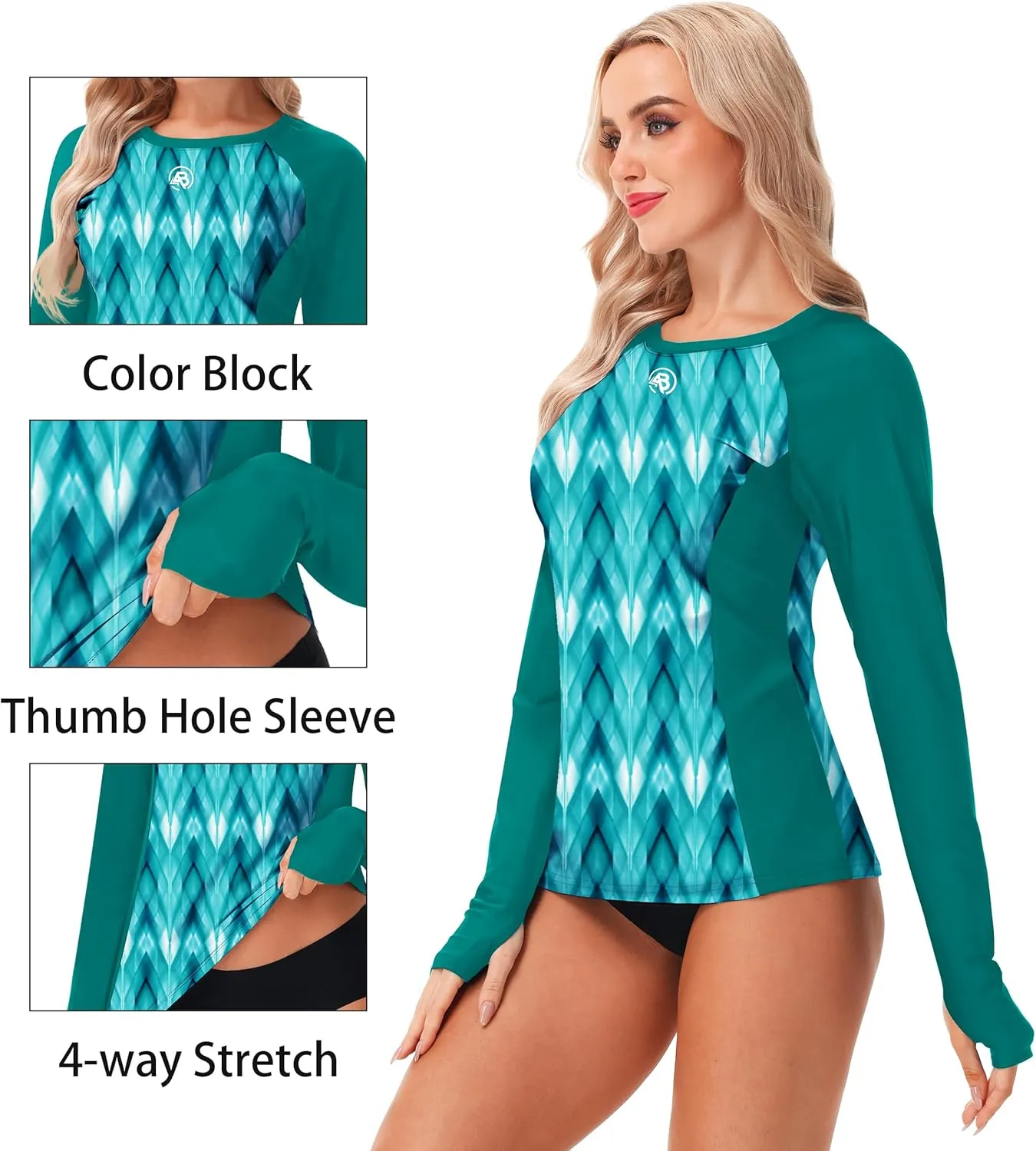 AOBUTE Women Long Sleeve Rash Guard UPF 50  Swim Shirts with Thumb Hole