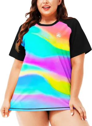 AOBUTE Women Plus Size Rash Guard Short Sleeve SPF Swim Shirts