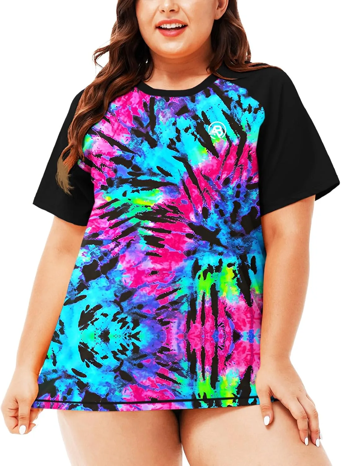 AOBUTE Women Plus Size Rash Guard Short Sleeve SPF Swim Shirts