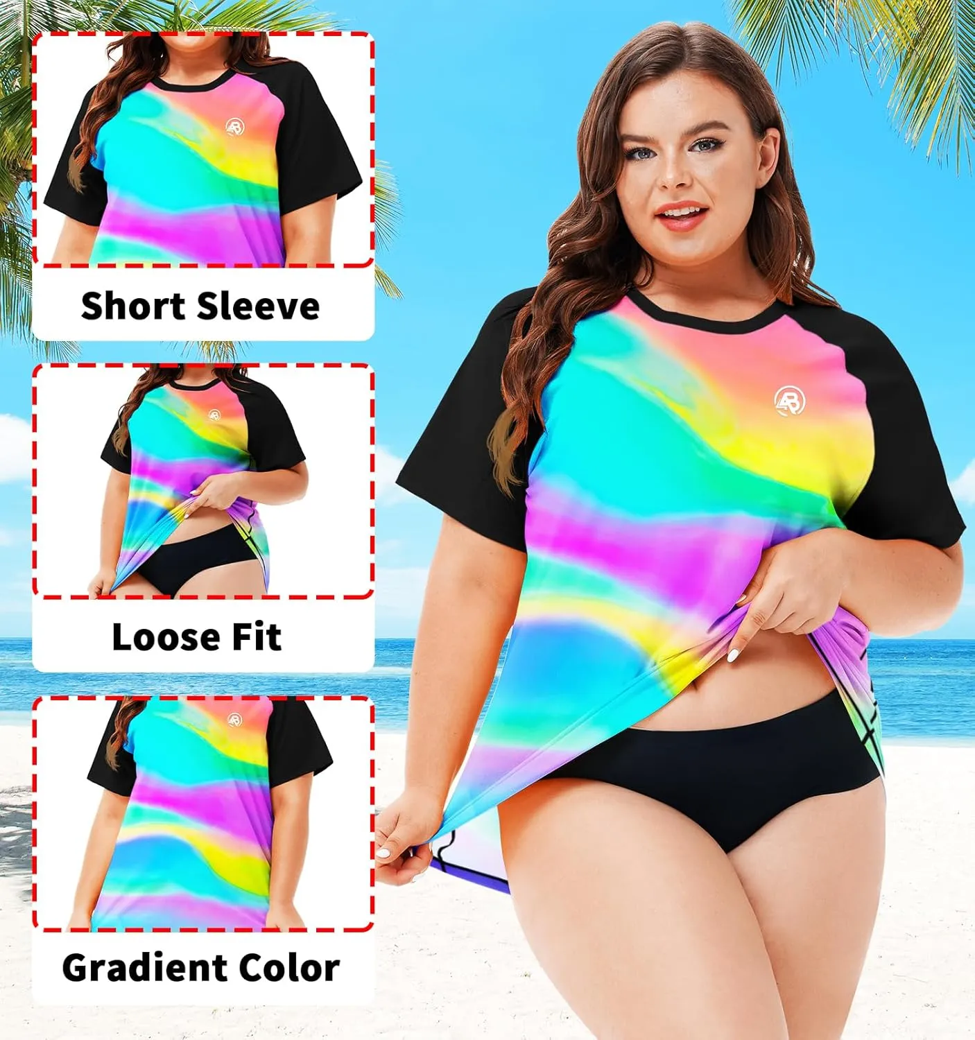 AOBUTE Women Plus Size Rash Guard Short Sleeve SPF Swim Shirts