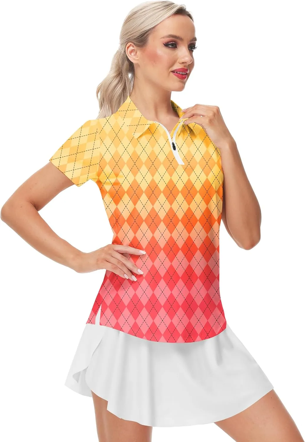 AOBUTE Women's Short Sleeve Golf Shirts Gradient 1/4 Zip Tennis Shirt