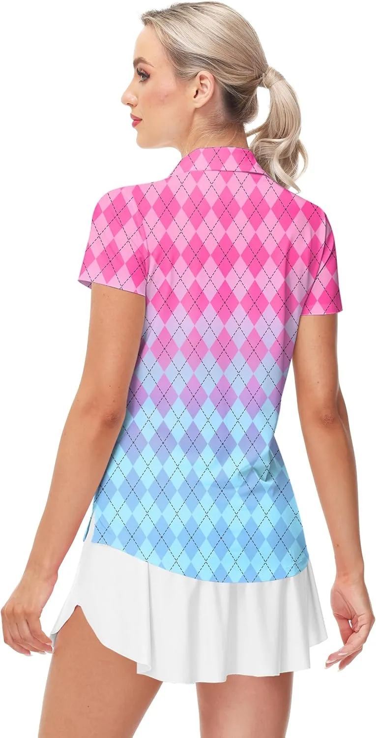 AOBUTE Women's Short Sleeve Golf Shirts Gradient 1/4 Zip Tennis Shirt
