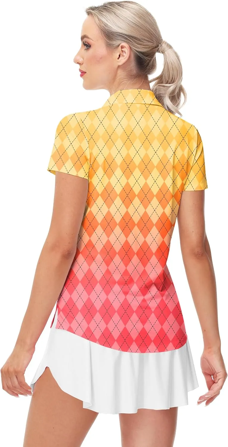 AOBUTE Women's Short Sleeve Golf Shirts Gradient 1/4 Zip Tennis Shirt