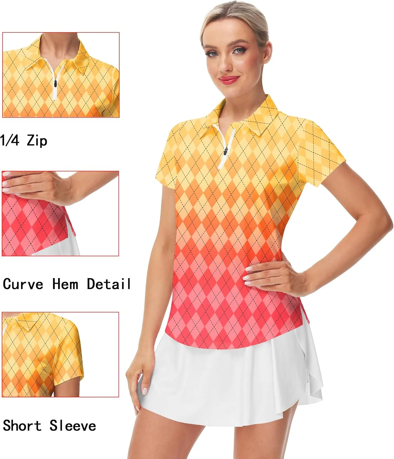 AOBUTE Women's Short Sleeve Golf Shirts Gradient 1/4 Zip Tennis Shirt