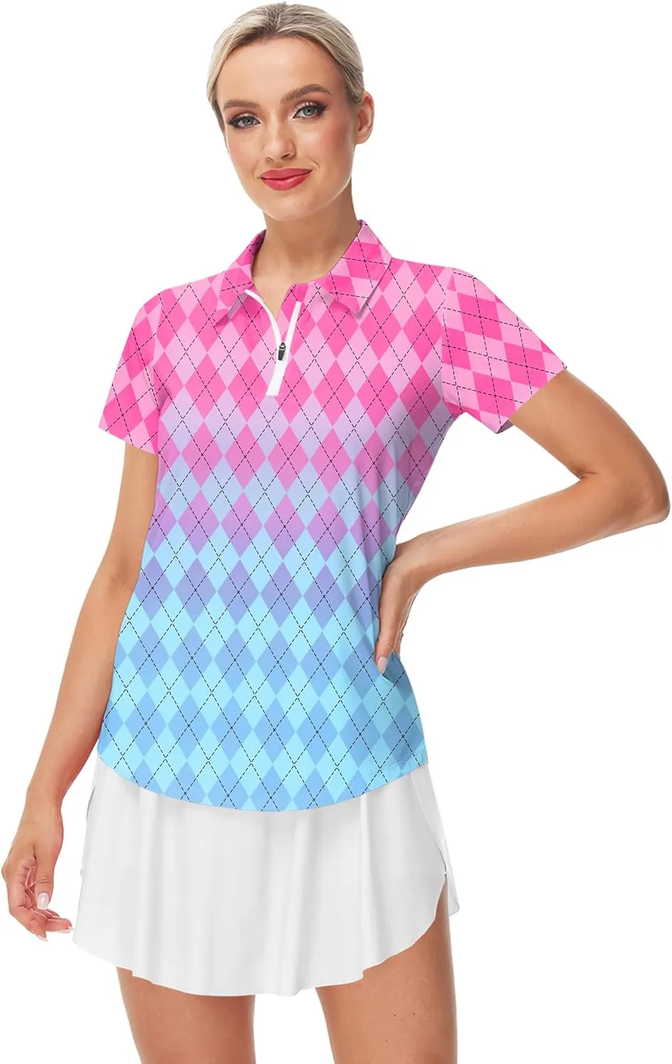 AOBUTE Women's Short Sleeve Golf Shirts Gradient 1/4 Zip Tennis Shirt