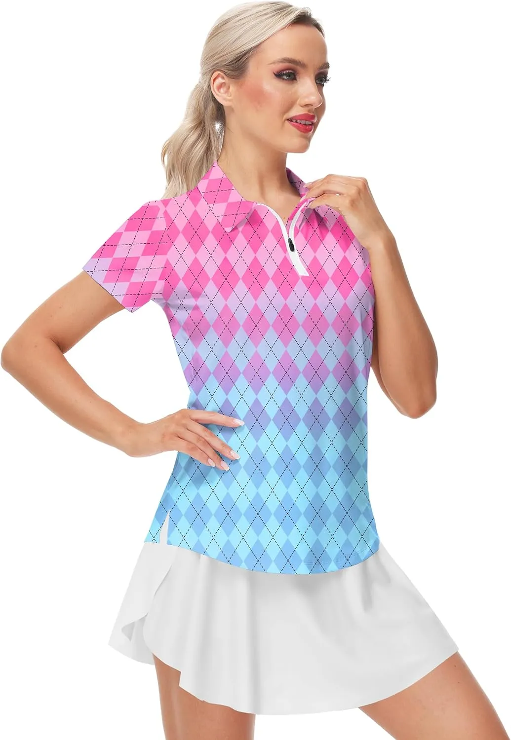 AOBUTE Women's Short Sleeve Golf Shirts Gradient 1/4 Zip Tennis Shirt
