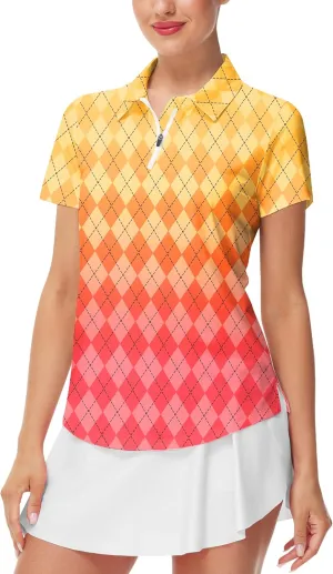 AOBUTE Women's Short Sleeve Golf Shirts Gradient 1/4 Zip Tennis Shirt