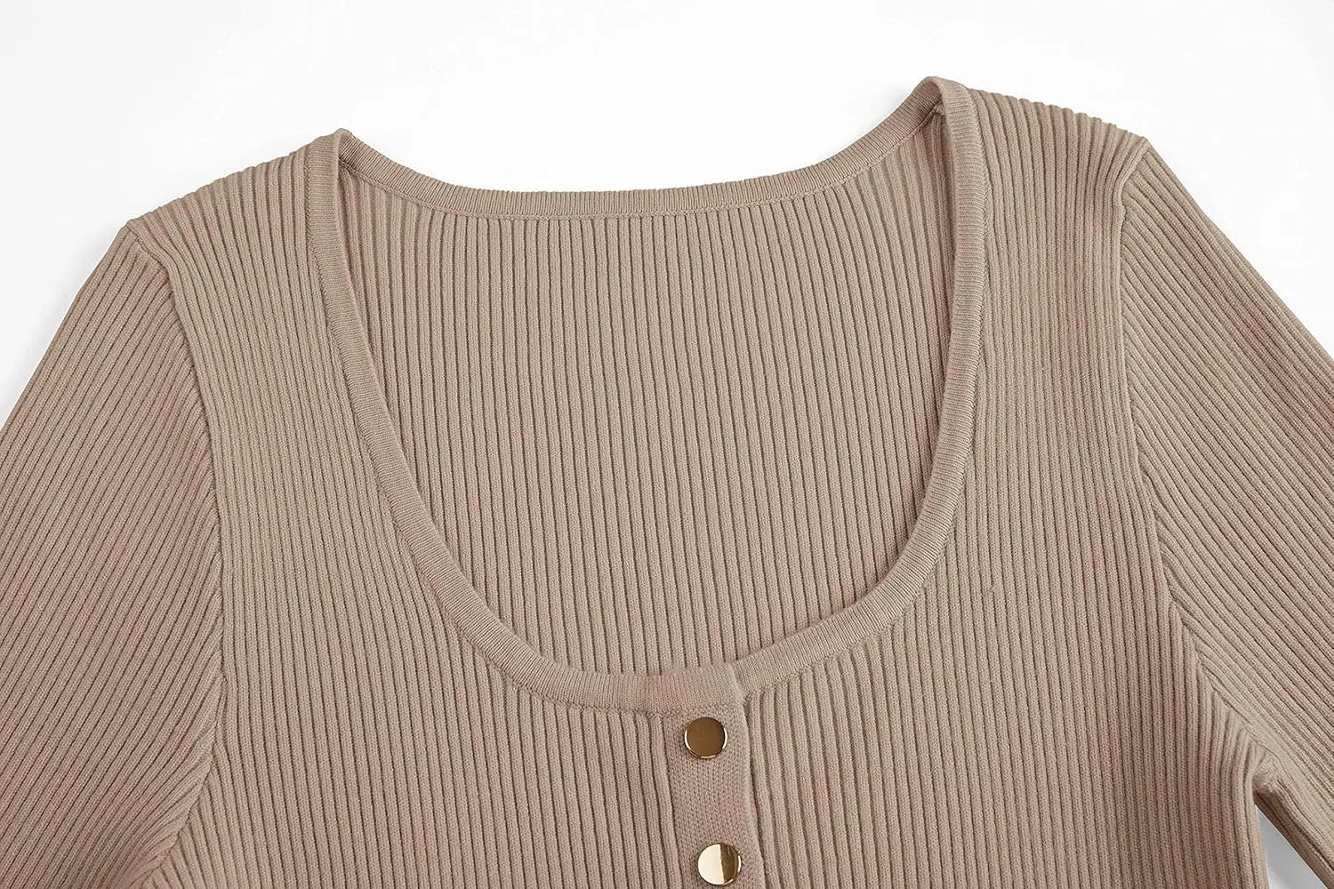 Apbondy Womens Sexy Long Sleeve Sweater Scoop Neck Button Up Fitted Pullover Shirts Tops