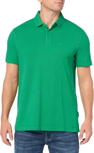 Armani Exchange Men's Regular Fit Solid Colored Sun Washed Pique Polo
