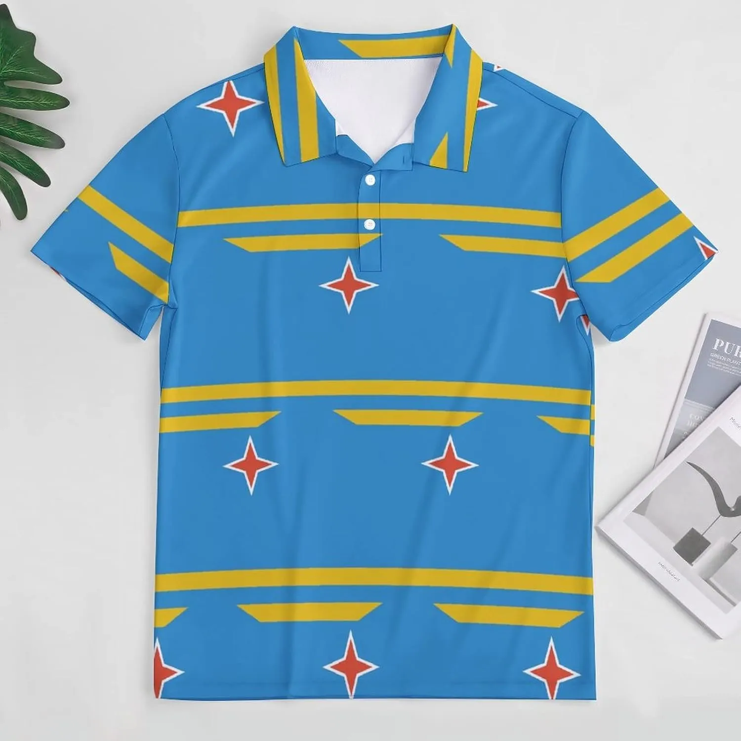 Aruba Flag Quick Dry Performance Sport Golf Polo Shirts for Men