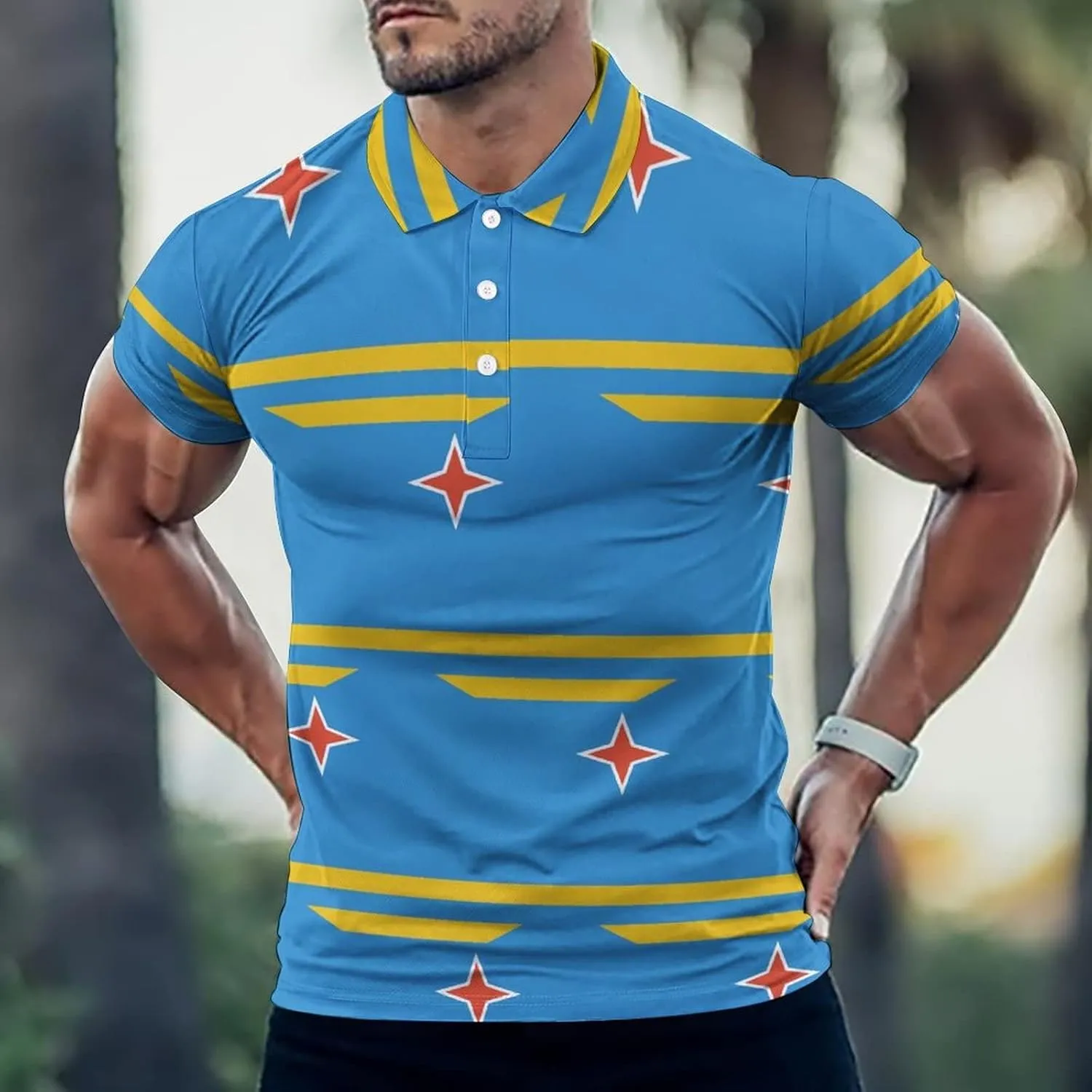 Aruba Flag Quick Dry Performance Sport Golf Polo Shirts for Men