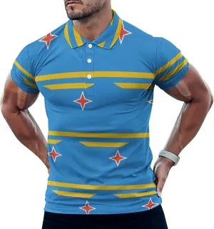 Aruba Flag Quick Dry Performance Sport Golf Polo Shirts for Men