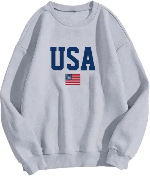 Avanova Women USA Flag Graphic Oversized Sweatshirt Crewneck Long Sleeve Pullover Shirts