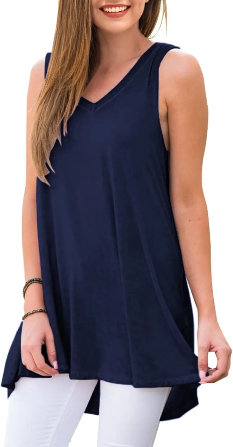 AWULIFFAN Women's Summer Sleeveless V-Neck T-Shirt Tunic Tops Blouse Shirts