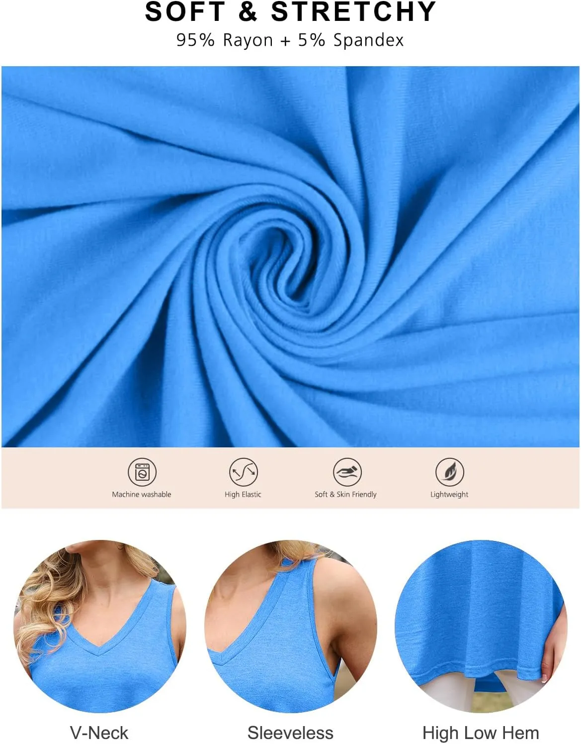 AWULIFFAN Women's Summer Sleeveless V-Neck T-Shirt Tunic Tops Blouse Shirts