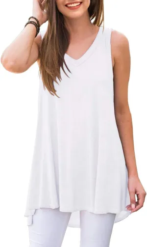 AWULIFFAN Women's Summer Sleeveless V-Neck T-Shirt Tunic Tops Blouse Shirts