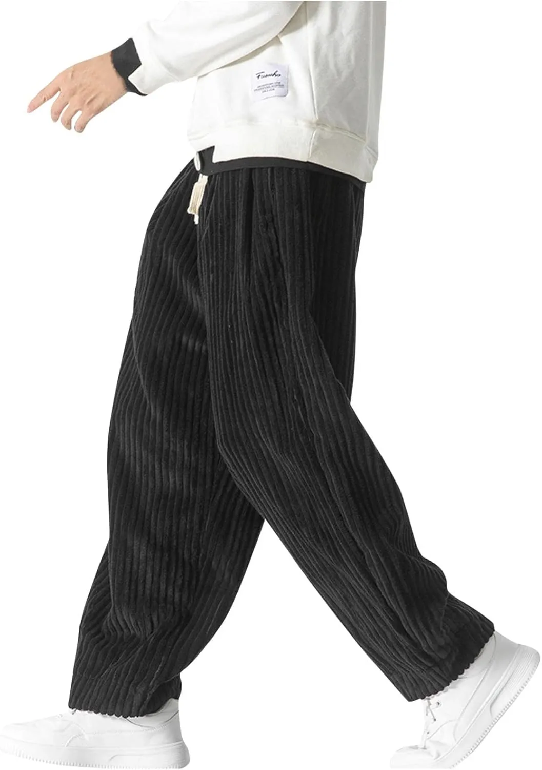 Aymnlox Men's Casual Pants Corduroy Straight Fit Baggy Pants Drawstring Stretch Waist Jogger Hiking Trousers with Pockets