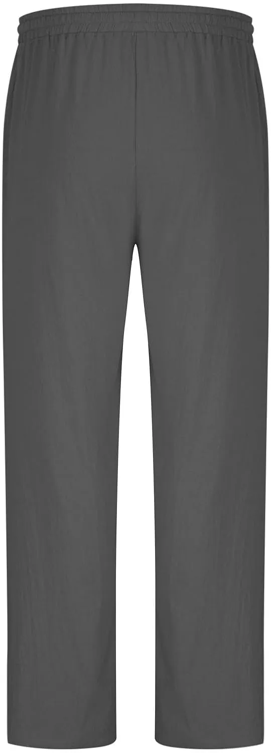 Aymnlox Mens Lightweight Casual Pants Drawstring Elastic Waist Joggers Pants Loose Baggy Straight Fit Hiking Long Sweatpants