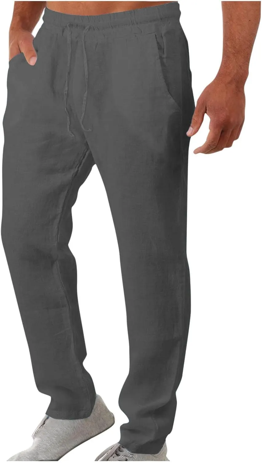 Aymnlox Mens Lightweight Casual Pants Drawstring Elastic Waist Joggers Pants Loose Baggy Straight Fit Hiking Long Sweatpants