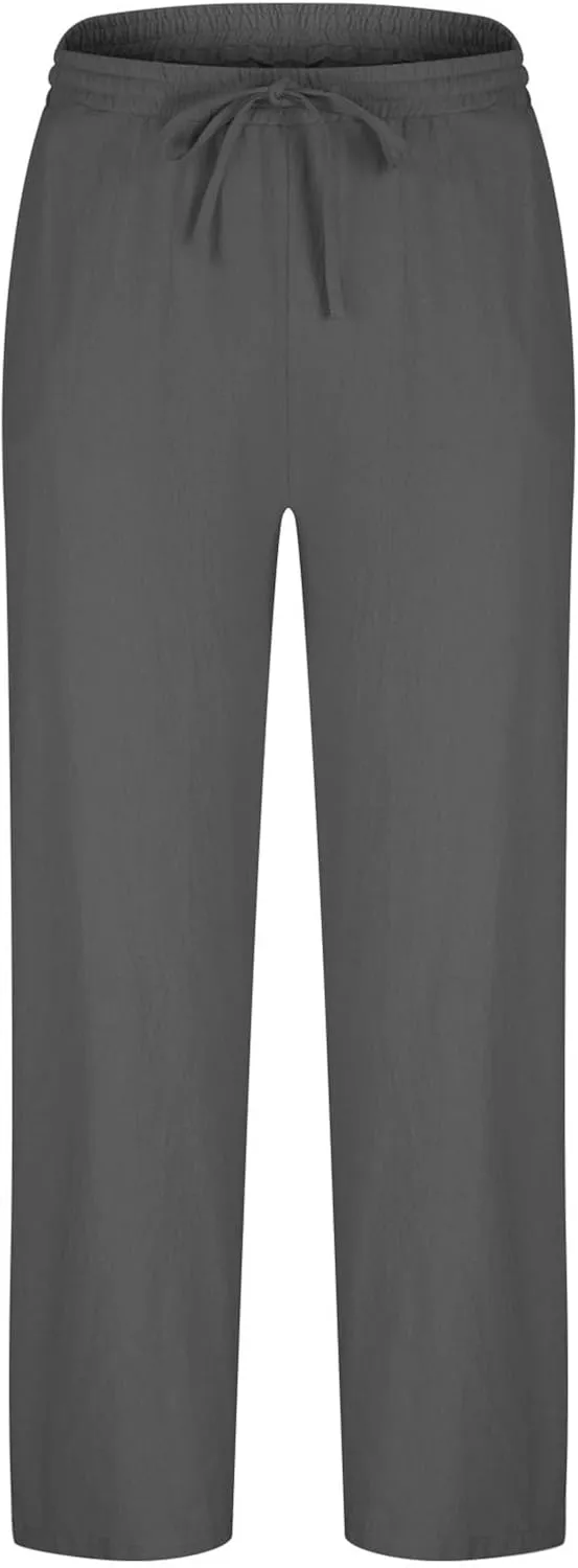 Aymnlox Mens Lightweight Casual Pants Drawstring Elastic Waist Joggers Pants Loose Baggy Straight Fit Hiking Long Sweatpants