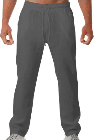 Aymnlox Mens Lightweight Casual Pants Drawstring Elastic Waist Joggers Pants Loose Baggy Straight Fit Hiking Long Sweatpants