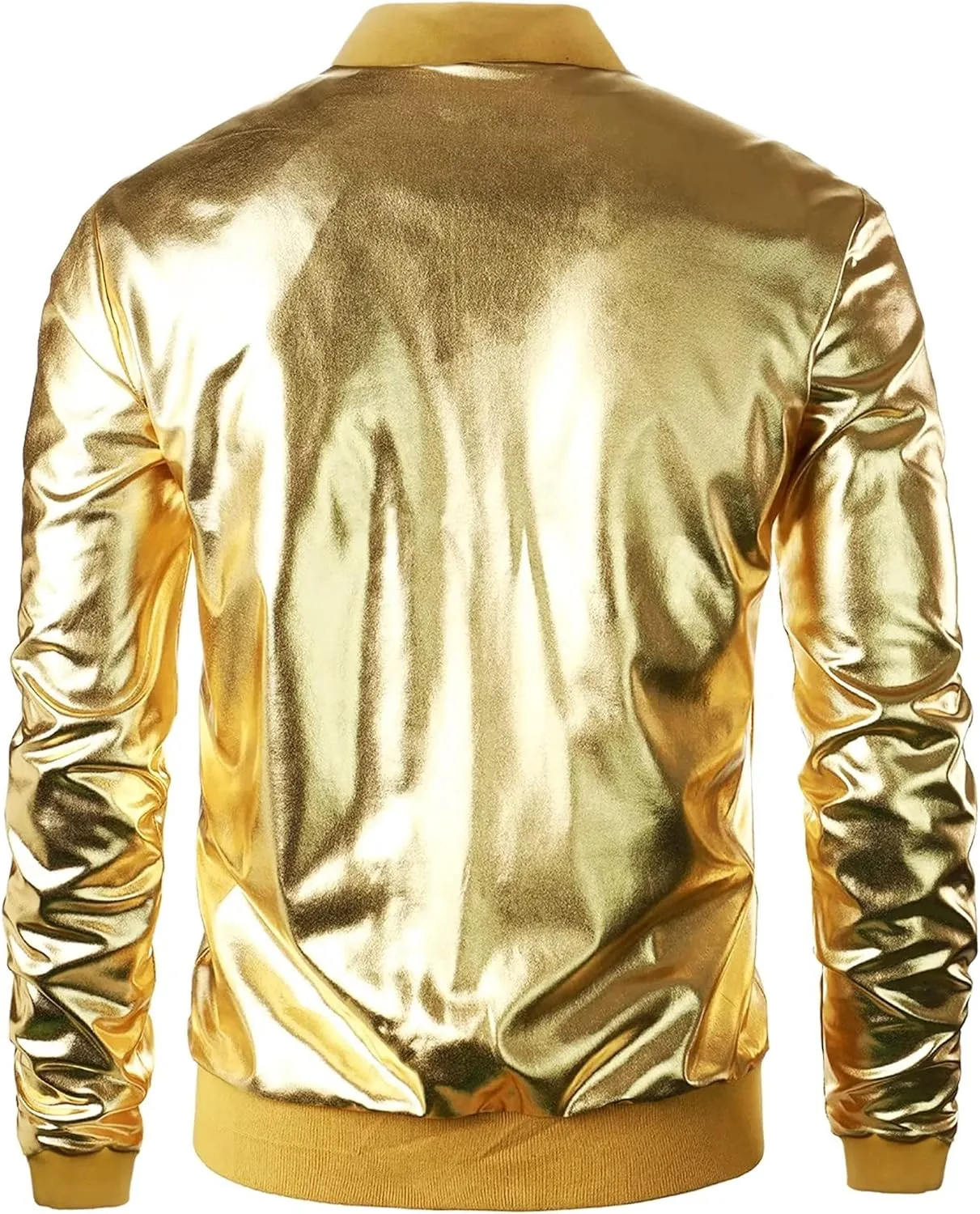 babyhealthy Men's Gold Varsity Jacket Metallic Jacket 70's Disco Bomber Jackets Christmas Party