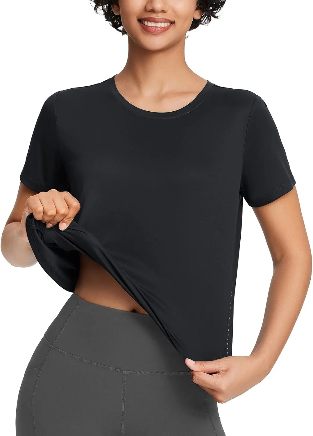 baleaf Women's Workout Tops Athletic Shirts Cropped Short Sleeve Split Back Running Gym Quick Dry Sun Protection UPF 50 
