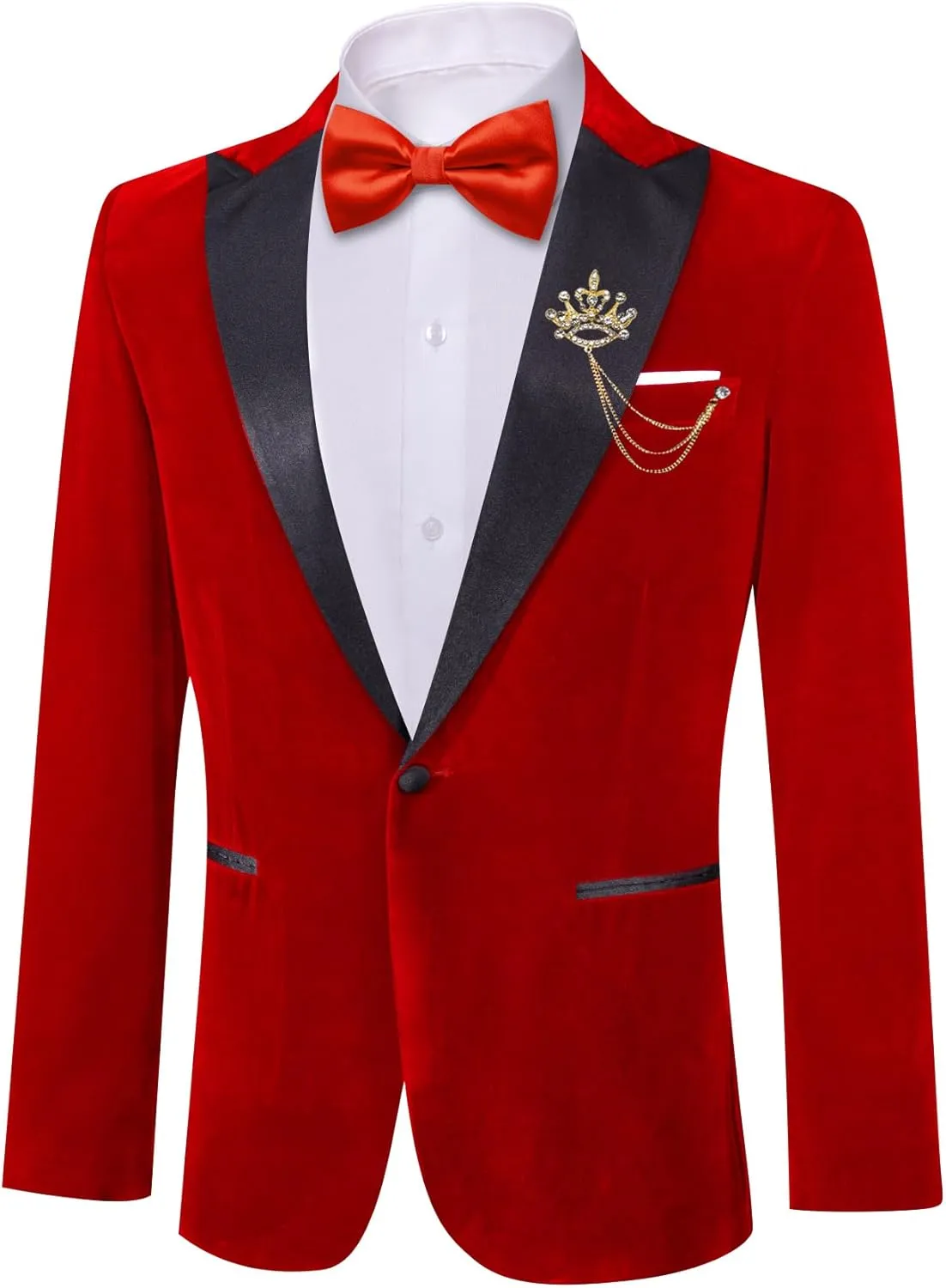 Barry.Wang Velvet Mens Blazer Mardi Gras Sport Coat Brooch Regular Fit Tuxedo Peaked Lapel Suit Jacket Carnival Parade