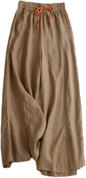 Bciopll Women 2025 Summer Solid Casual Pants Cotton Linen Wide-Leg Pant Ladies High Waist Loose Trousers