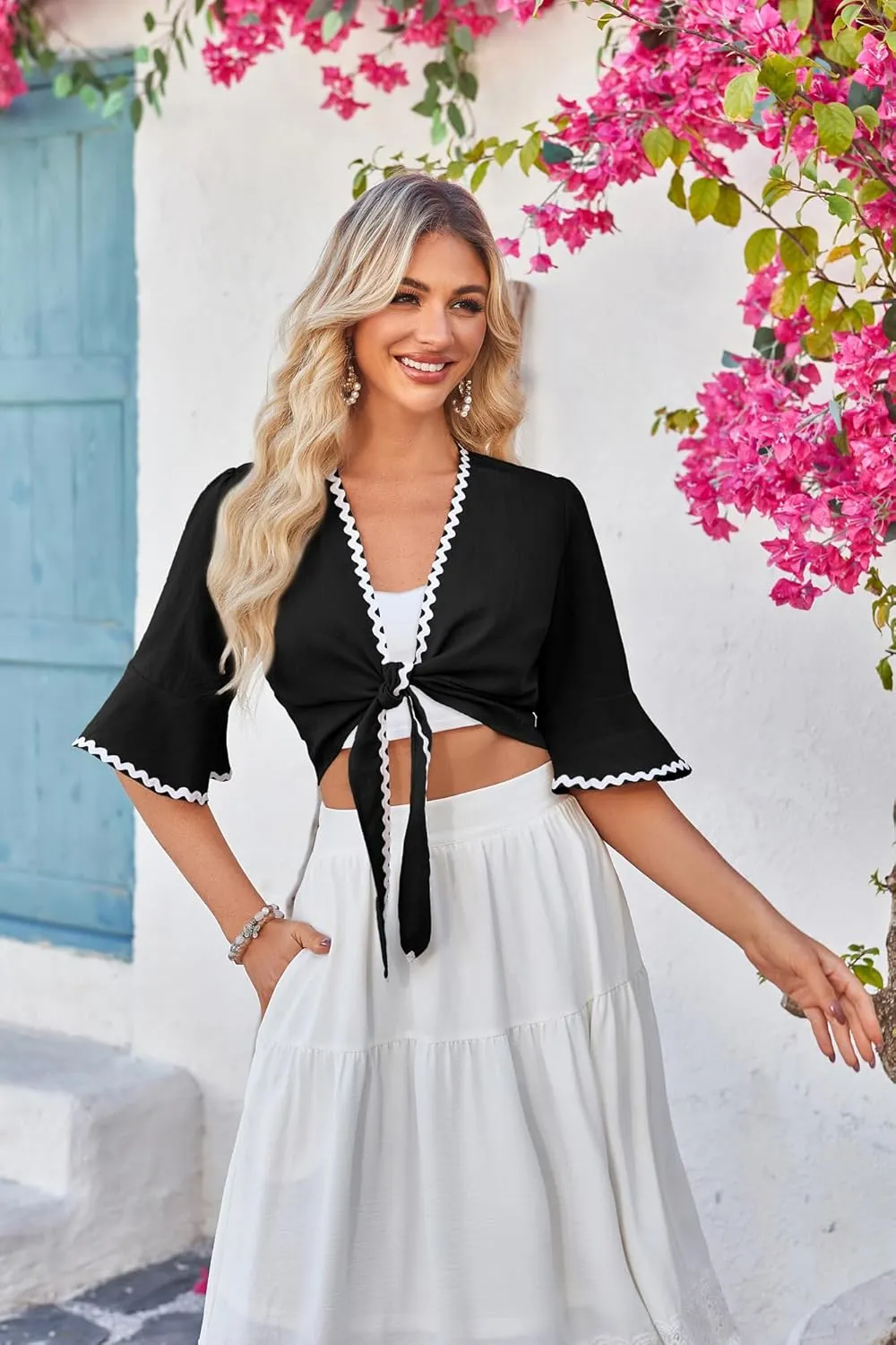 Belle Poque Women's Midi Skirt Boho Flowy Spring Summer Elastic Waist Aline Ruffle Lace Tiered Skirt with Pockets 2025
