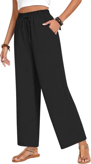 Bestbee 2025 Spring Business Casual Pants for Women, Loose Fit Long Trousers High Waist Waffle Knit Sweatpants with Pockets