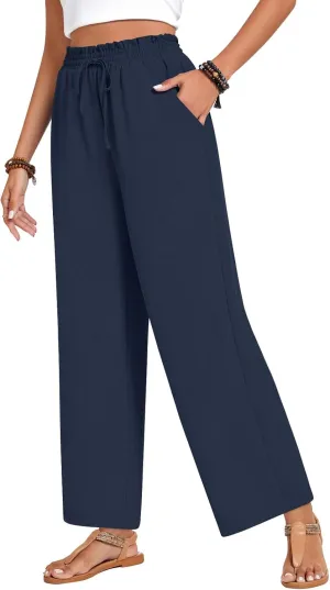 Bestbee 2025 Spring Business Casual Pants for Women, Loose Fit Long Trousers High Waist Waffle Knit Sweatpants with Pockets