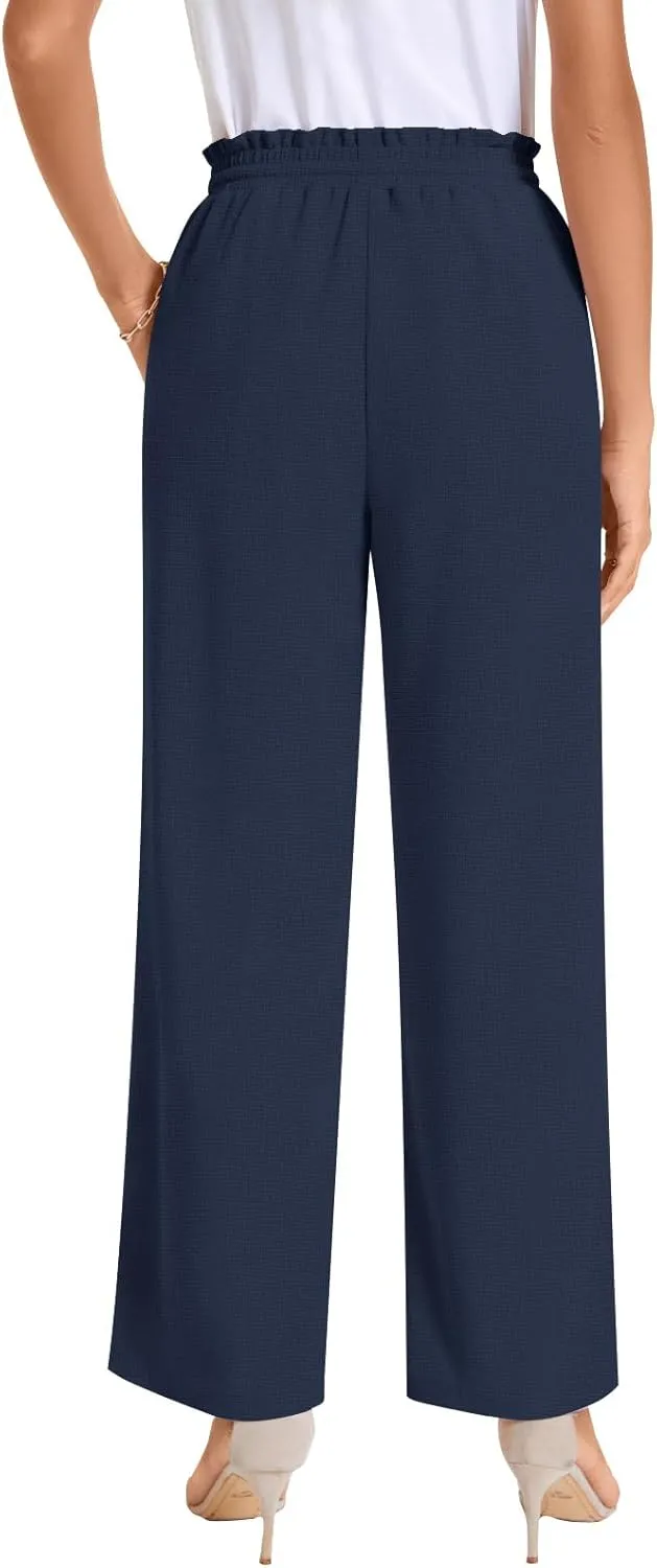 Bestbee 2025 Spring Business Casual Pants for Women, Loose Fit Long Trousers High Waist Waffle Knit Sweatpants with Pockets