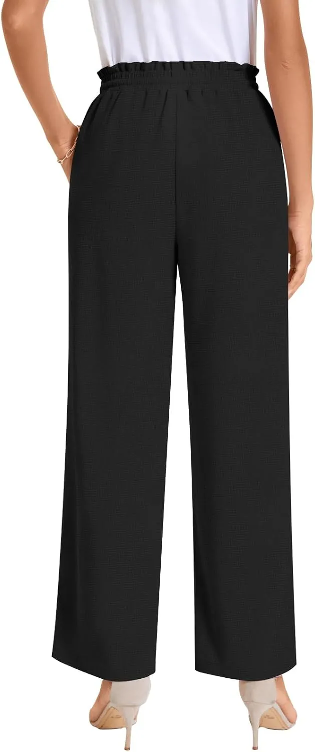 Bestbee 2025 Spring Business Casual Pants for Women, Loose Fit Long Trousers High Waist Waffle Knit Sweatpants with Pockets