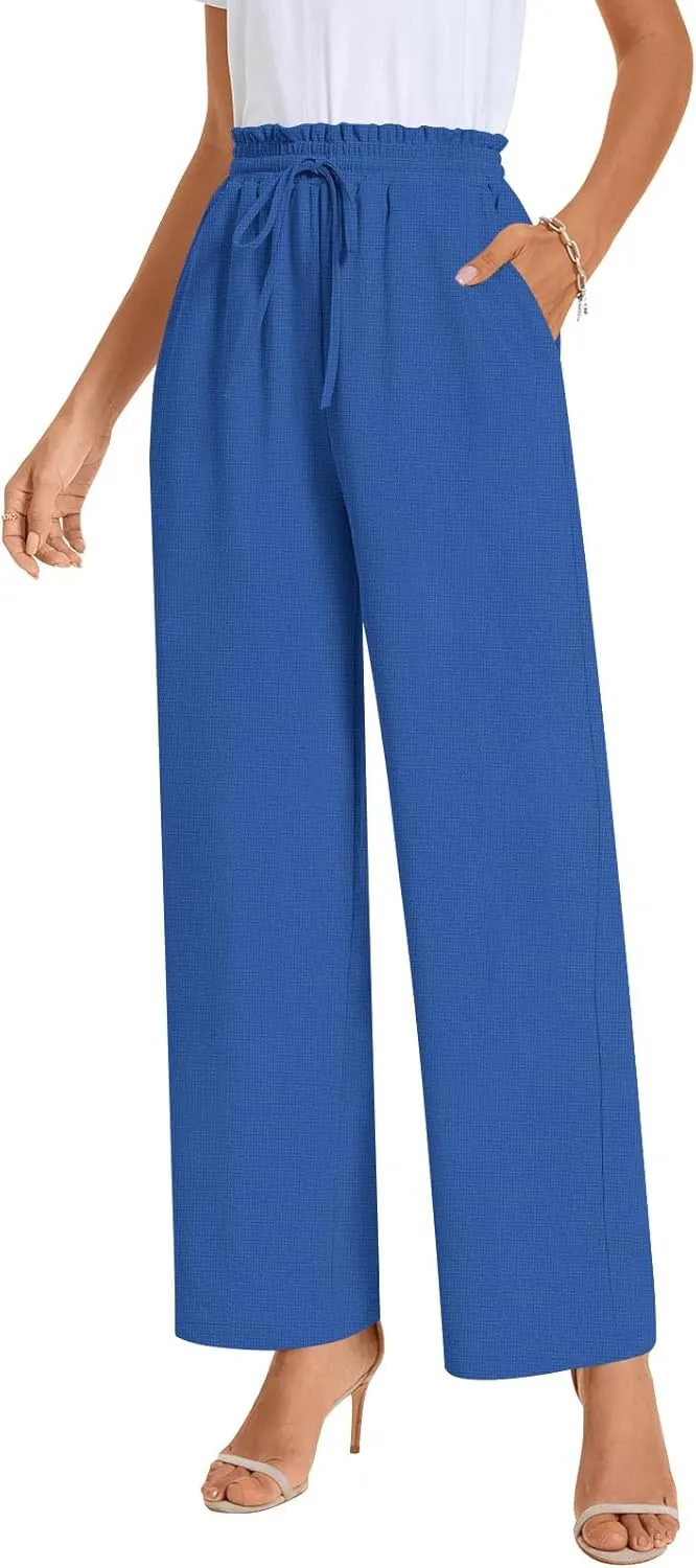 Bestbee Womens Business Casual Pants, Loose Fit Long Trousers 2025 Spring High Waist Waffle Knit Sweatpants with Pockets