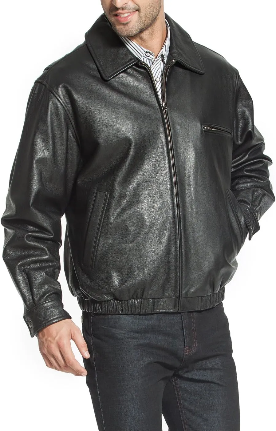 BGSD Men Aaron Classic Cowhide Leather Bomber Jacket (Also available in Big and Tall)