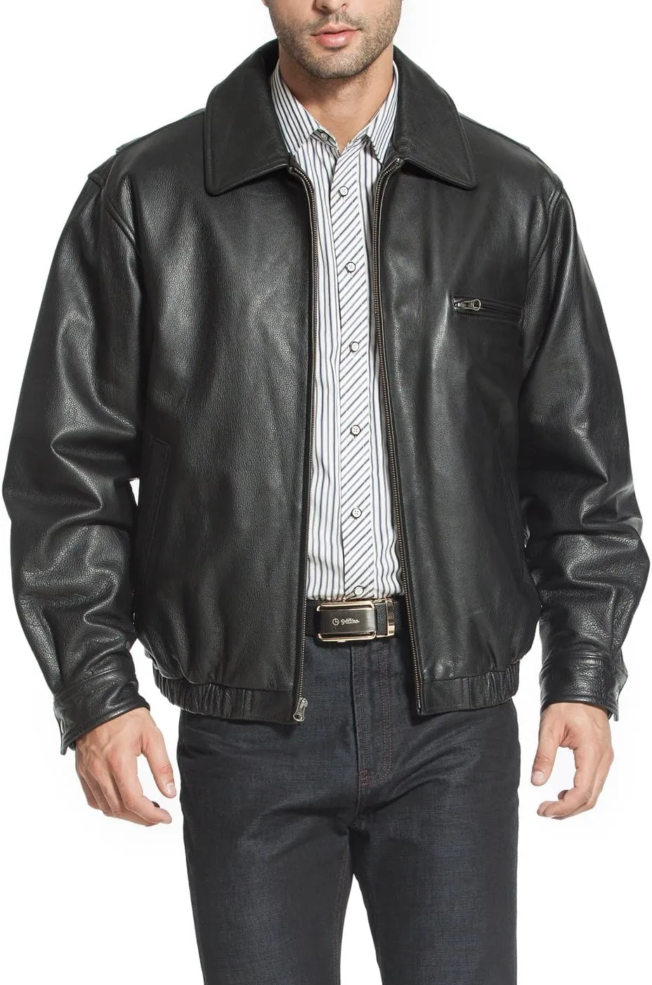 BGSD Men Aaron Classic Cowhide Leather Bomber Jacket (Also available in Big and Tall)