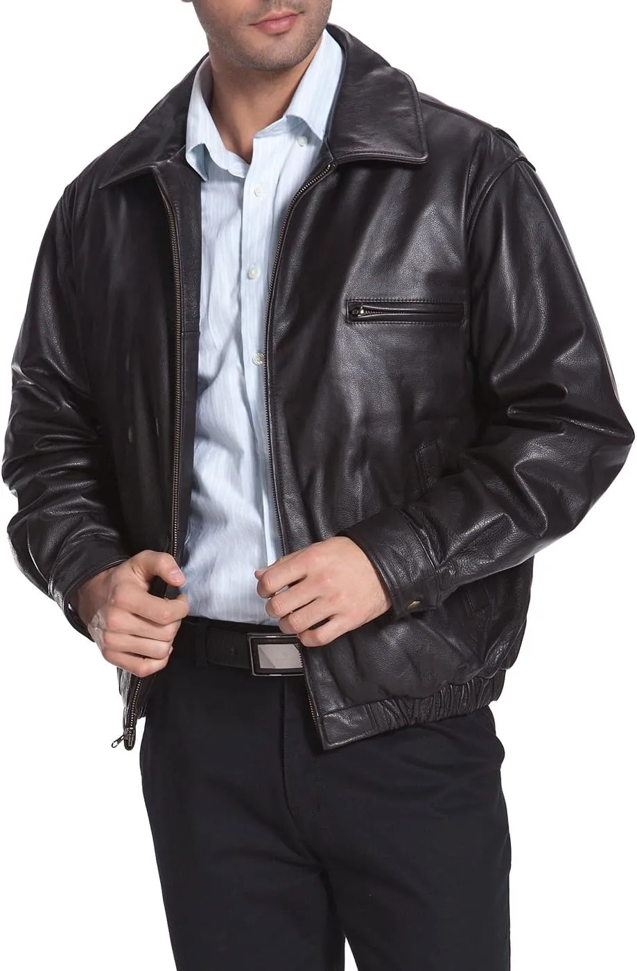 BGSD Men Aaron Classic Cowhide Leather Bomber Jacket (Also available in Big and Tall)