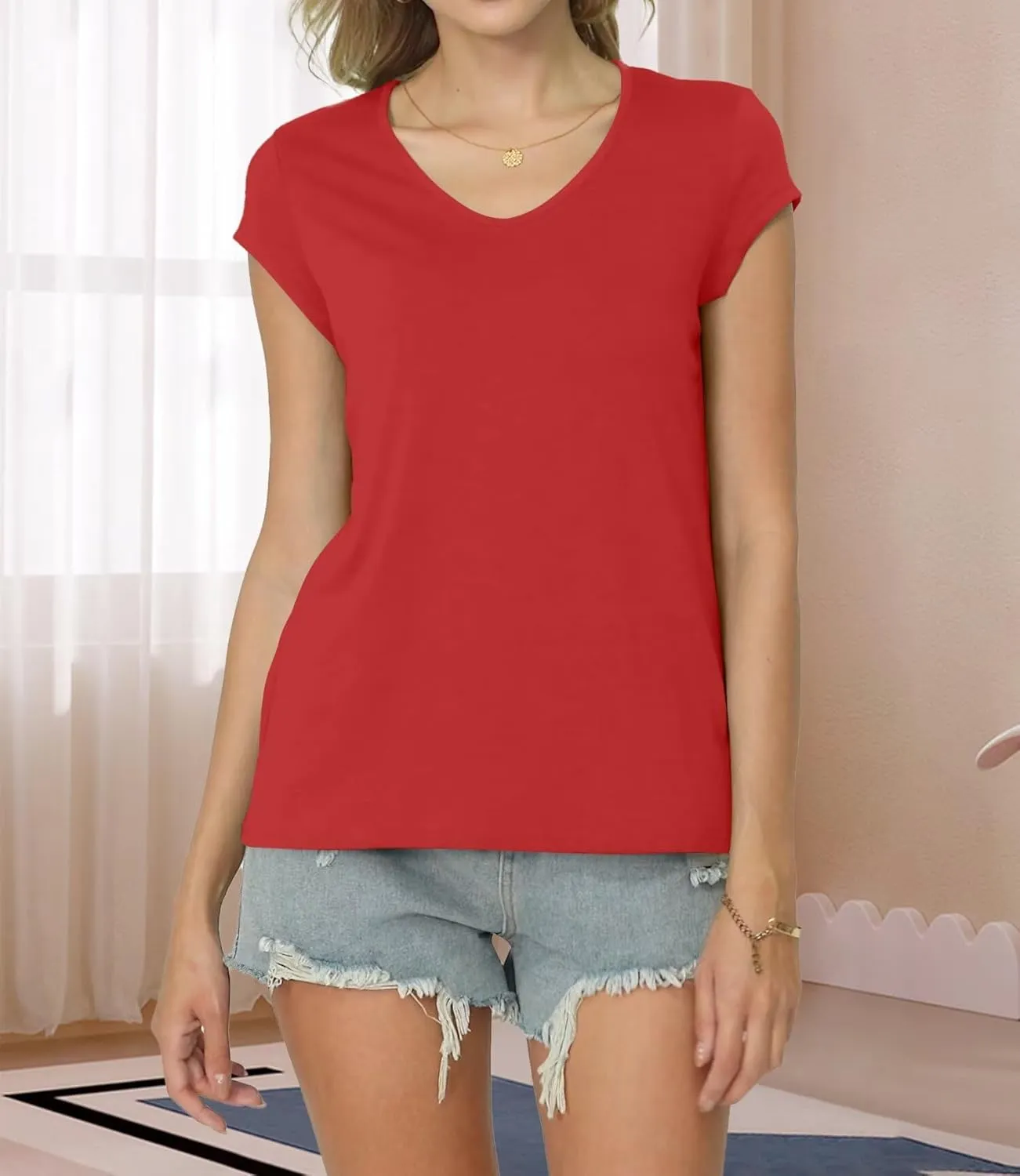 Bliwov 3 Pack Womens Cap Sleeve Tops V Neck T Shirts Spring Summer Casual Plus Size Beach Vacation Fashion Basics Clothes
