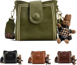 Bootara Bucket Bag,Vintage Fashion Bucket Bag for WomenAdjustable Wide Shoulder Strap,With Cute Rabbit Pendant