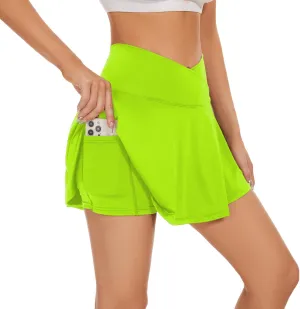 bpbtti Women's 1 or 2 Pack Crossover Tennis Skirt with Pockets High Waisted Pleated Golf Skorts Built-in Shorts for 2025