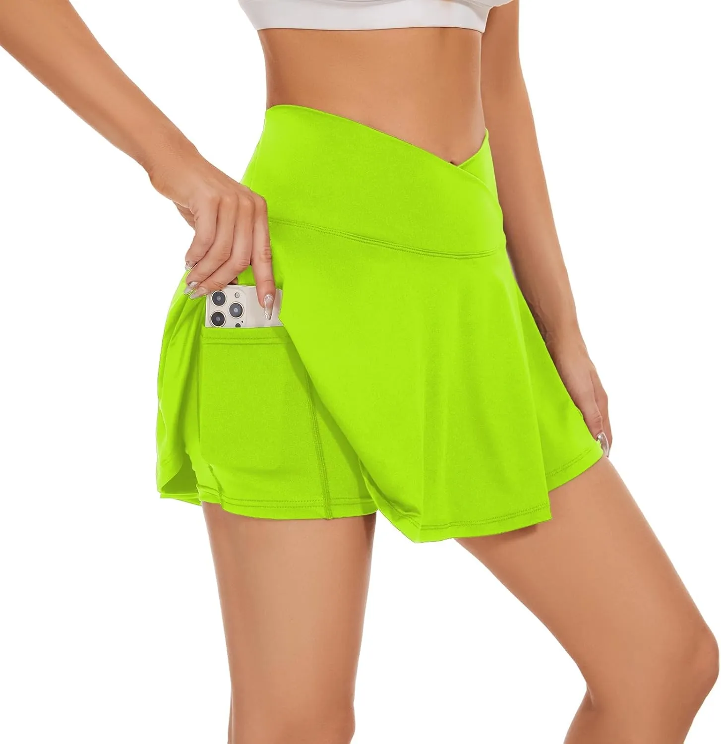 bpbtti Women's 1 or 2 Pack Crossover Tennis Skirt with Pockets High Waisted Pleated Golf Skorts Built-in Shorts for 2025