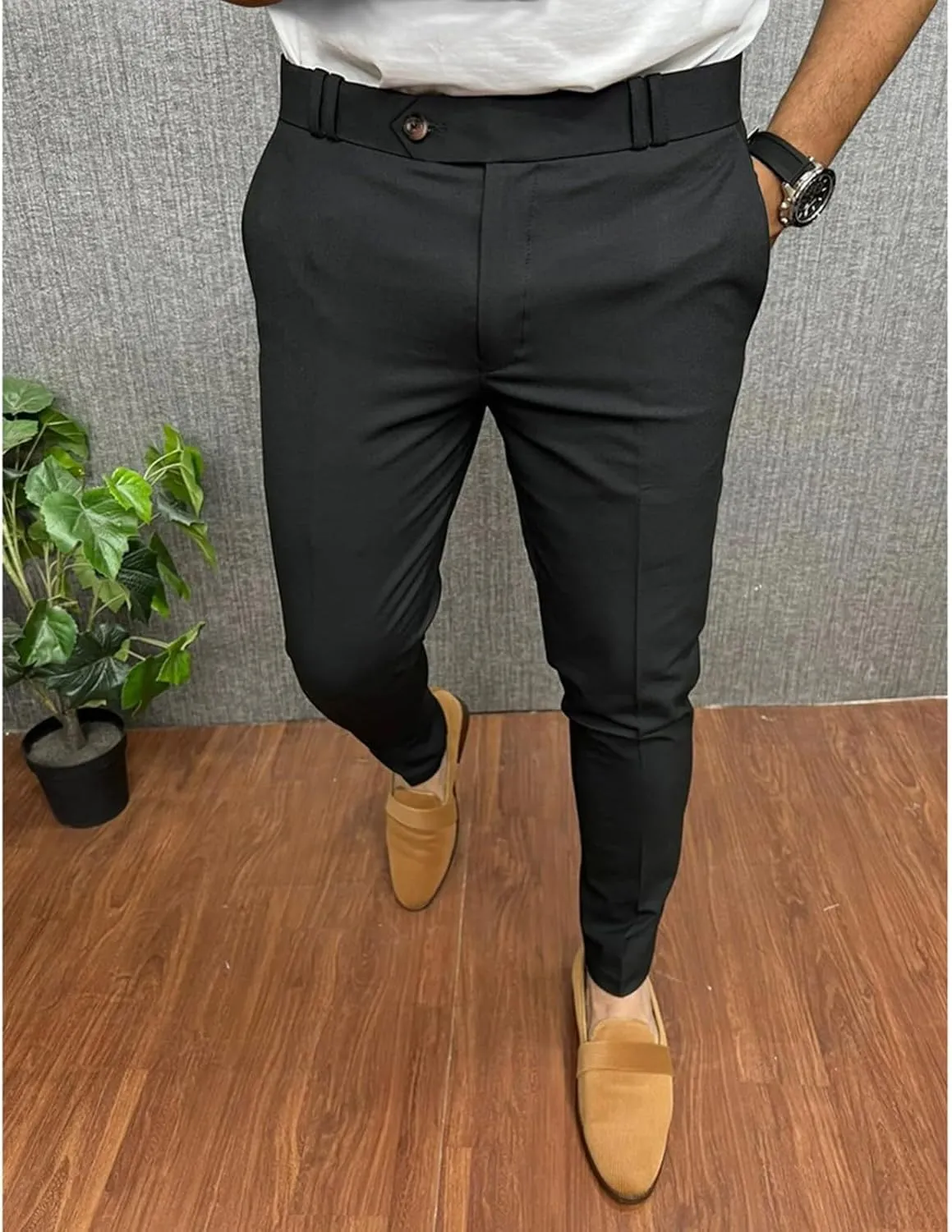 Business Dress Work Slim Fit Pants for Men Casual Button Zipper Classic Suit Pant Cotton Thin Quick Dry Trousers
