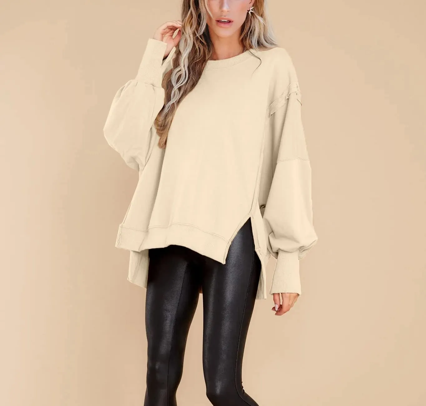 BWQ Womens Oversized Sweatshirt Crewneck Long Sleeve Shirts Pullover Sweatshirts S-2XL