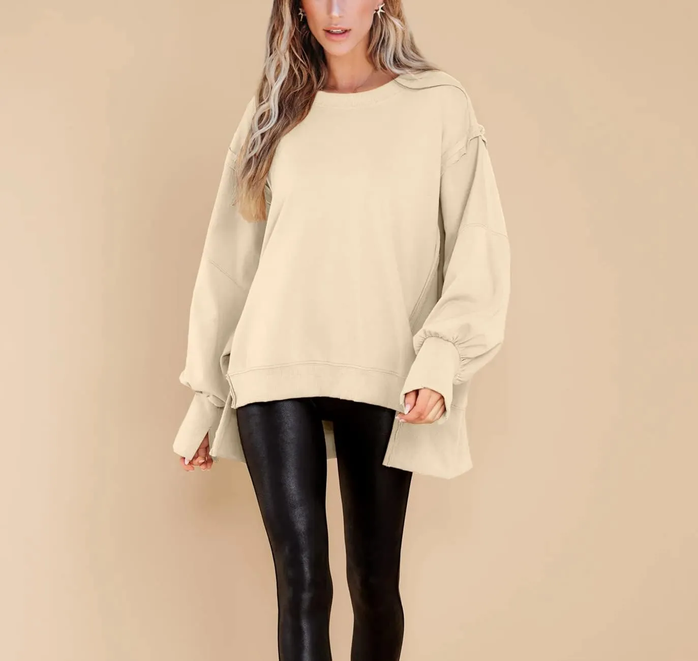 BWQ Womens Oversized Sweatshirt Crewneck Long Sleeve Shirts Pullover Sweatshirts S-2XL