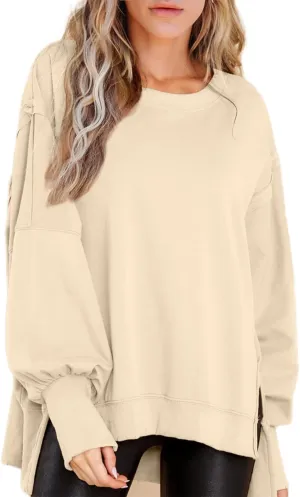 BWQ Womens Oversized Sweatshirt Crewneck Long Sleeve Shirts Pullover Sweatshirts S-2XL