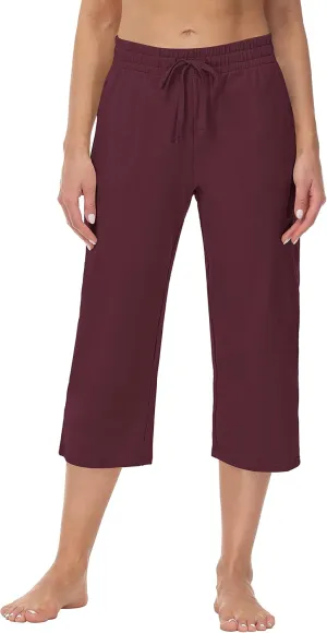 Cakulo Womens Capri Pants Wide Leg Yoga Capris Summer High Waisted Casual Lounge Cropped Pants with Pockets