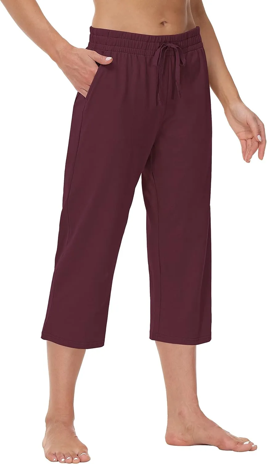 Cakulo Womens Capri Pants Wide Leg Yoga Capris Summer High Waisted Casual Lounge Cropped Pants with Pockets