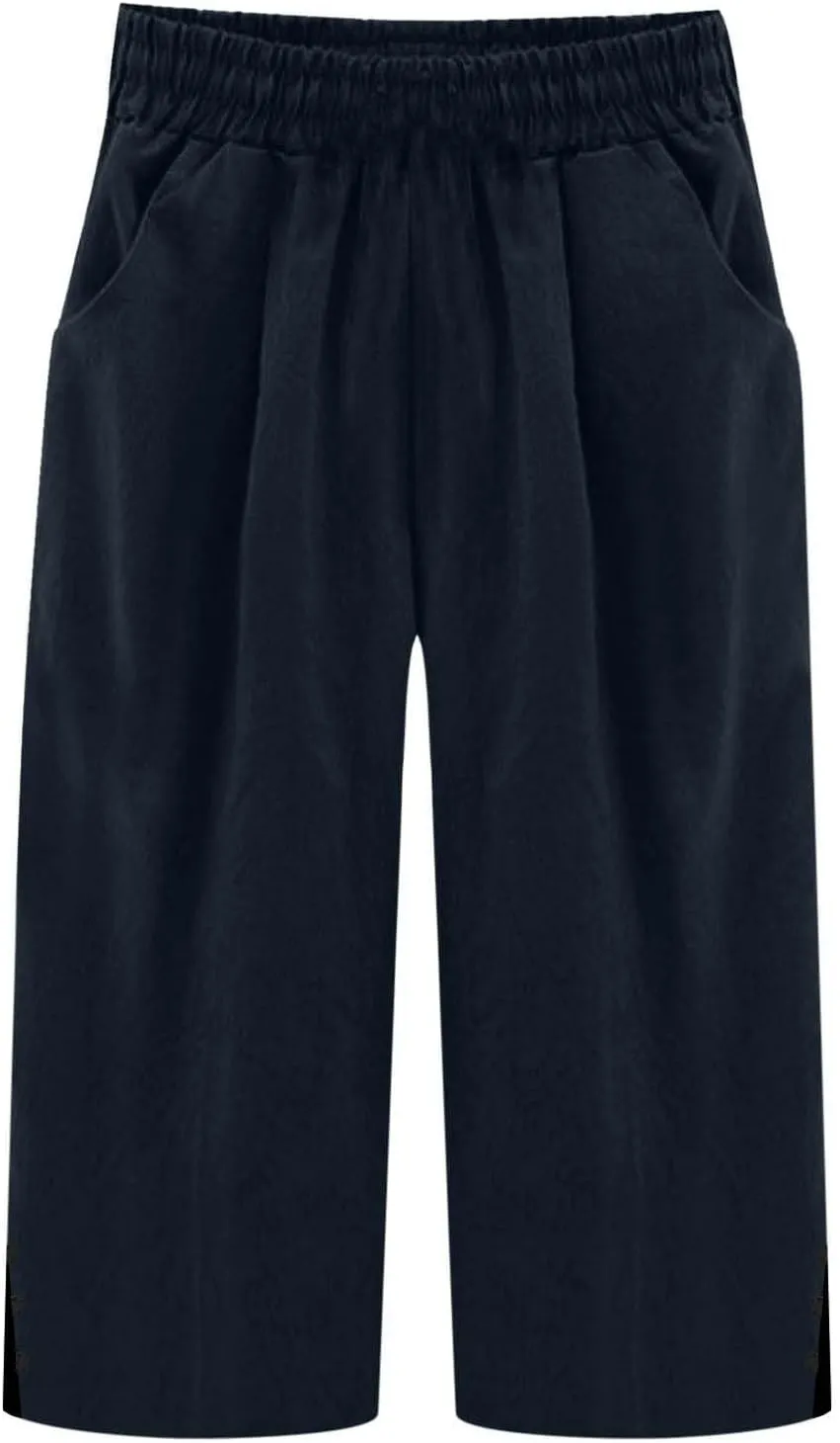 Capri Pants for Women Straight Wide Leg Linen Trousers Casual Lightweight Summer Clothing with Pockets